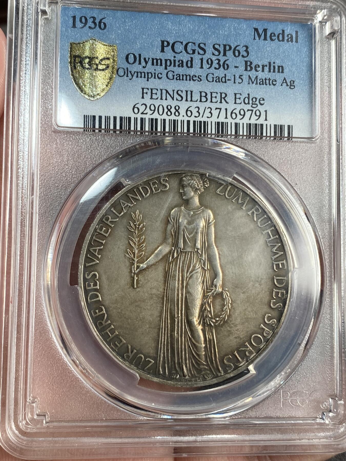 【麦稀奇世界钱币展】万国钱币拍卖第027期（五月端阳●万国夏季大拍） PCGS SP63 1936年德国三帝国柏林奥运会纪念银章 名誉品种 原盒彩