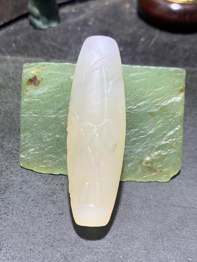 精美高玉化海洋玉髓手工雕刻竹子大桶珠一个！ - 精美高玉化海洋玉髓手工雕刻竹子大桶珠一个！