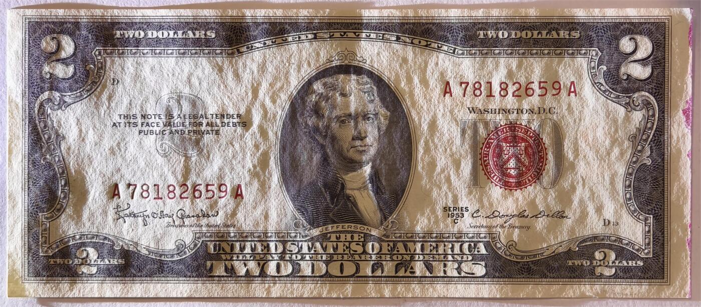 紫瑗钱币——第375期拍卖——纸币场 美国 1953年 C序列 托马斯·杰斐逊 2美元 红印 政府券 UNC-