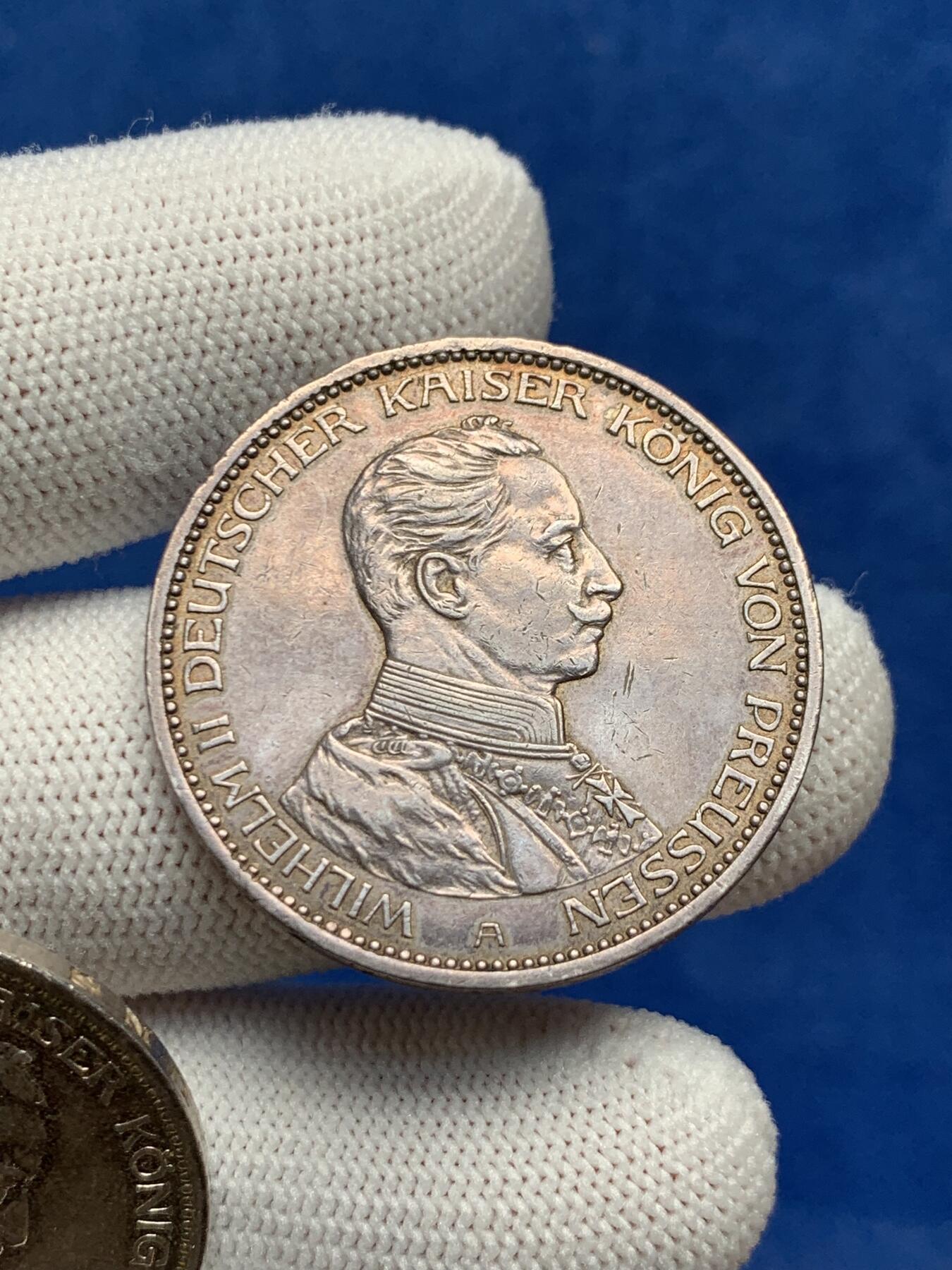 《竞宝斋》第276场- 周日，周一 2场连拍 （全场包邮） 两枚一组 普鲁士1914年威廉二世3马克 原味好状态