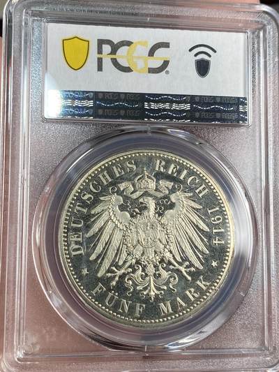 PCGS PR64DCAM 1914年德国安哈特-德邵弗里德里希二世银婚流通纪念5马克 精致深度镜面季军分数 很久很久都没出现如此优质状态的5马克