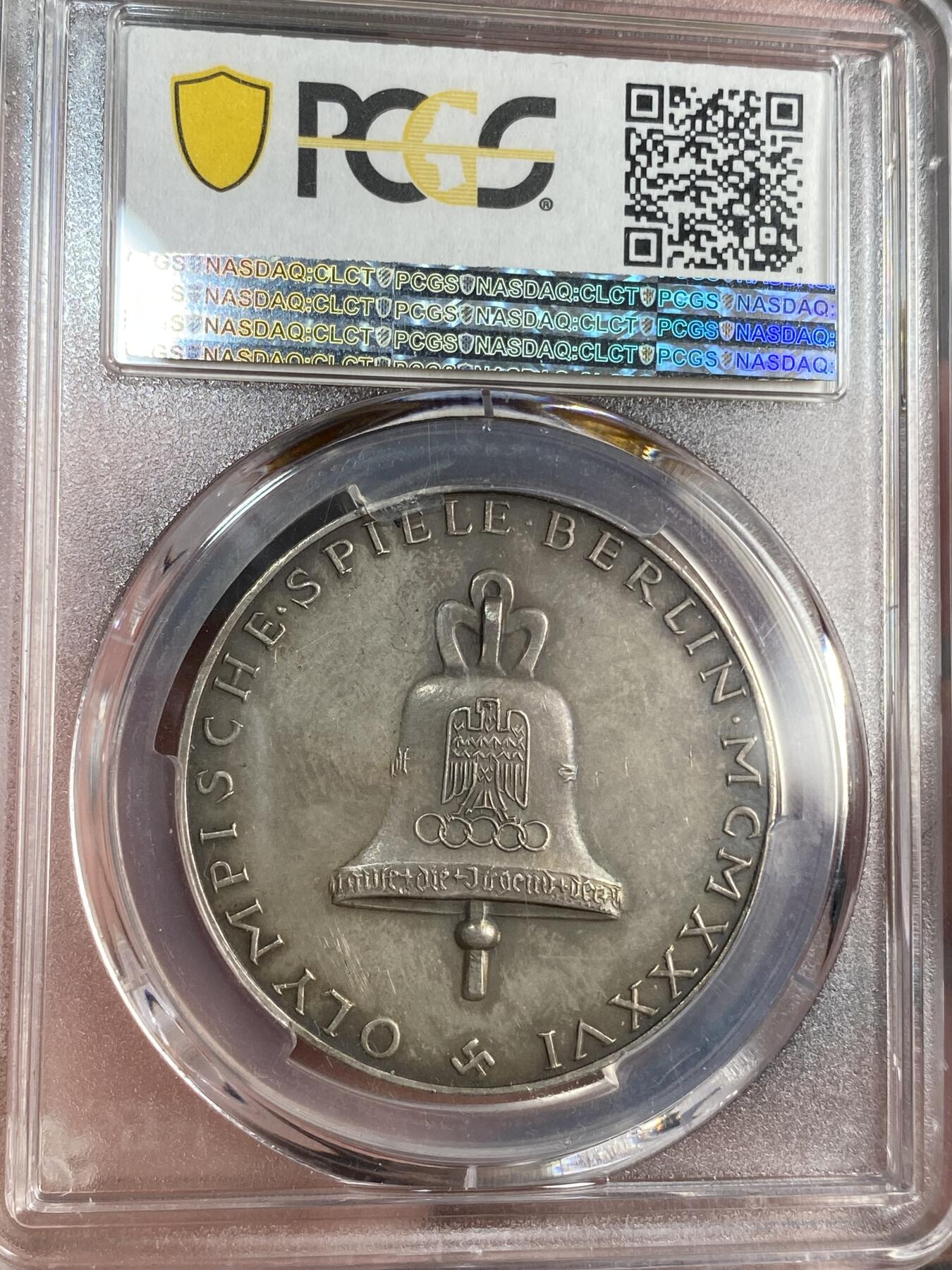 【麦稀奇世界钱币展】万国钱币拍卖第027期（五月端阳●万国夏季大拍） PCGS SP63 1936年德国三帝国柏林奥运会纪念银章 名誉品种 原盒彩