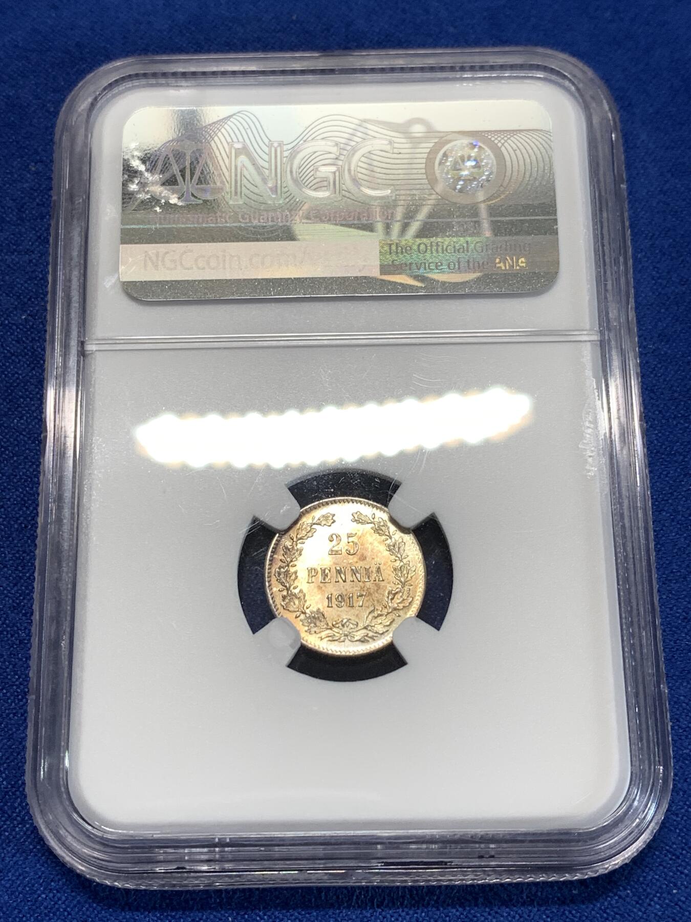 《竞宝斋》第276场- 周日，周一 2场连拍 （全场包邮） NGC MS63 俄占芬兰1917年25盆尼银币