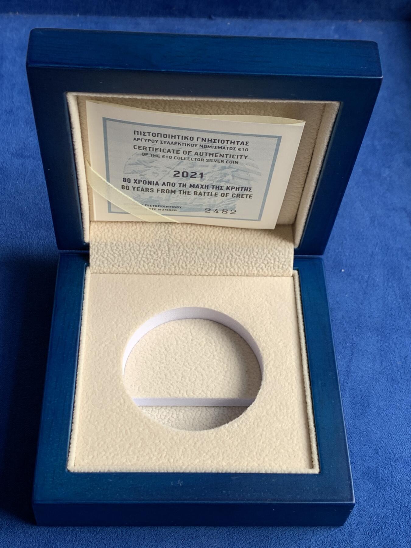 《竞宝斋》第276场- 周日，周一 2场连拍 （全场包邮） NGC PF70UC  希腊  2021年  10欧元  二战克里特岛战役80周年纪念银币  发行量2500  盒证全  首发蓝标