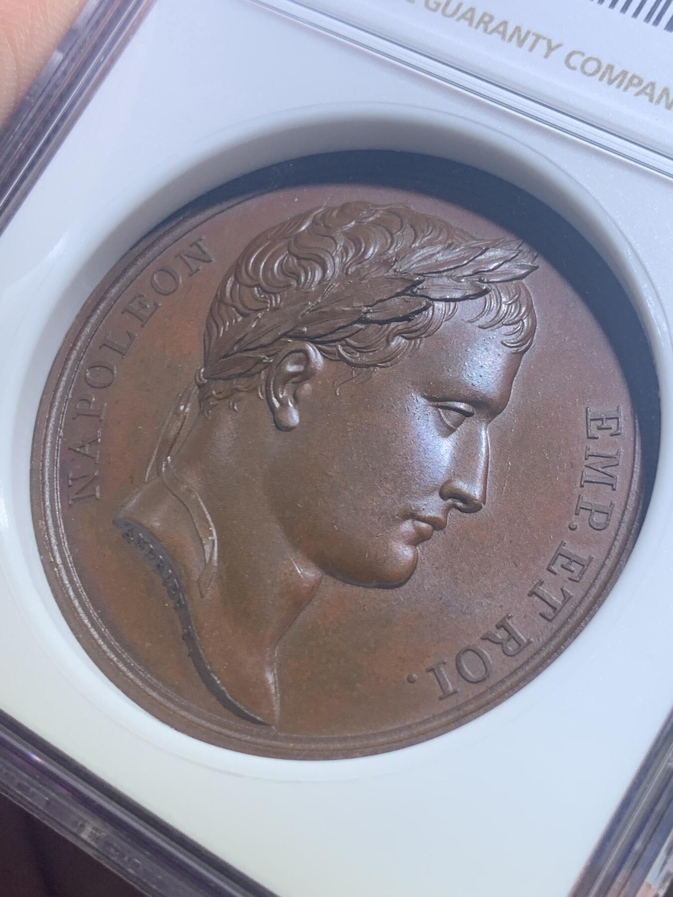 《竞宝斋》第276场- 周日，周一 2场连拍 （全场包邮） NGC MS64BN 法国1805年拿破仑穿越莱茵河纪念铜章 加厚盒子