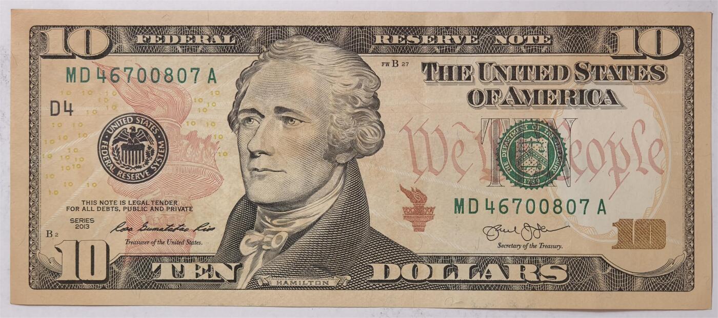 紫瑗钱币——第375期拍卖——纸币场 美国 2013年 D版 无序列 亚历山大·汉密尔顿 10美元 彩色版 AU