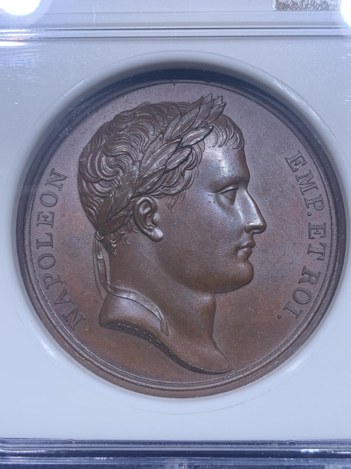 《竞宝斋》第276场- 周日，周一 2场连拍 （全场包邮） NGC MS64BN 法国1805年拿破仑穿越莱茵河纪念铜章 加厚盒子