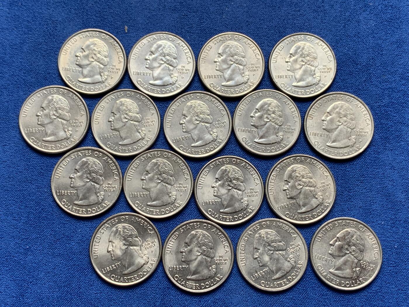 《竞宝斋》第276场- 周日，周一 2场连拍 （全场包邮） 17枚一组 美国2000年25美分纪念币 美国不同州国家公园