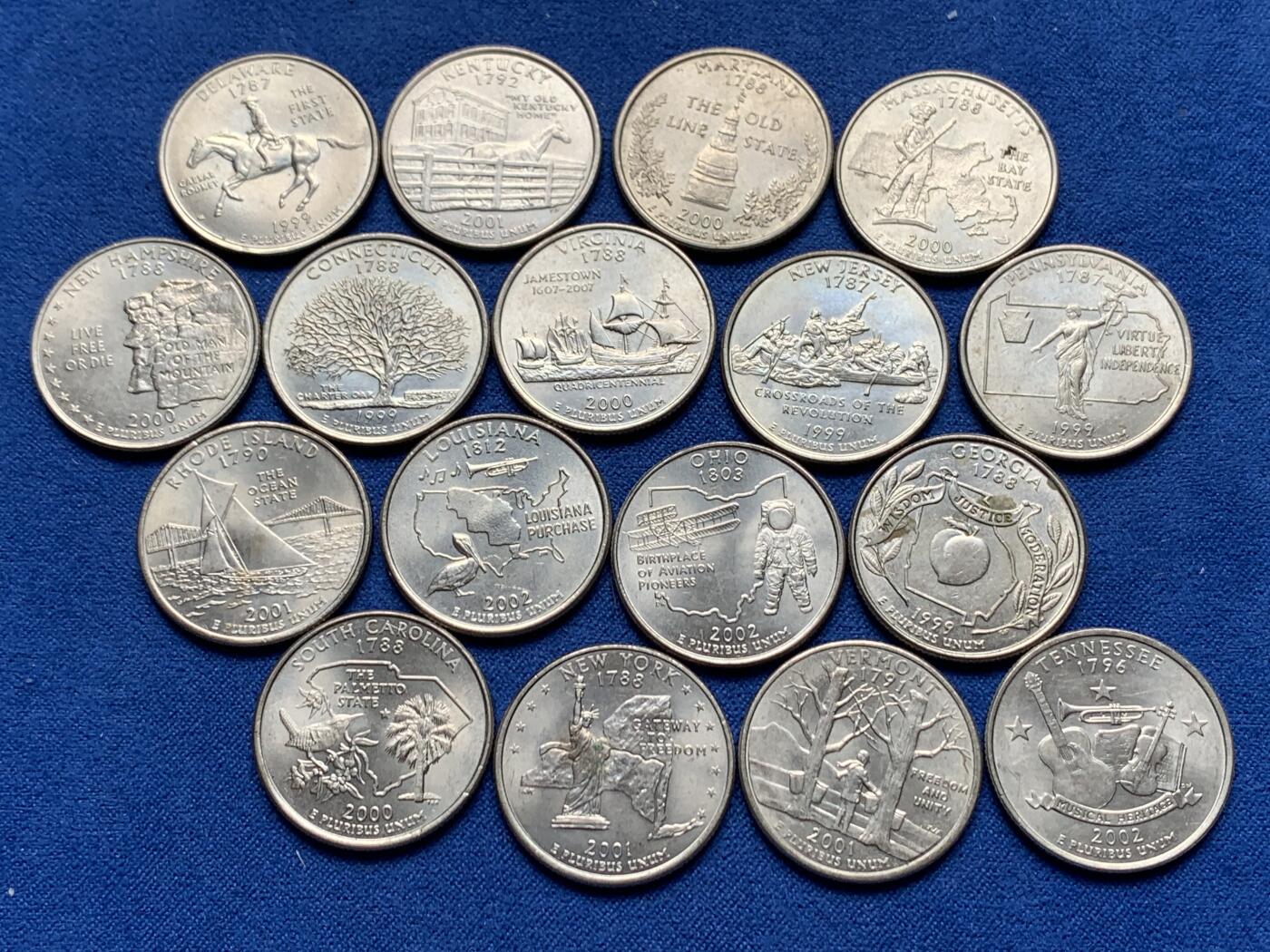 《竞宝斋》第276场- 周日，周一 2场连拍 （全场包邮） 17枚一组 美国2000年25美分纪念币 美国不同州国家公园