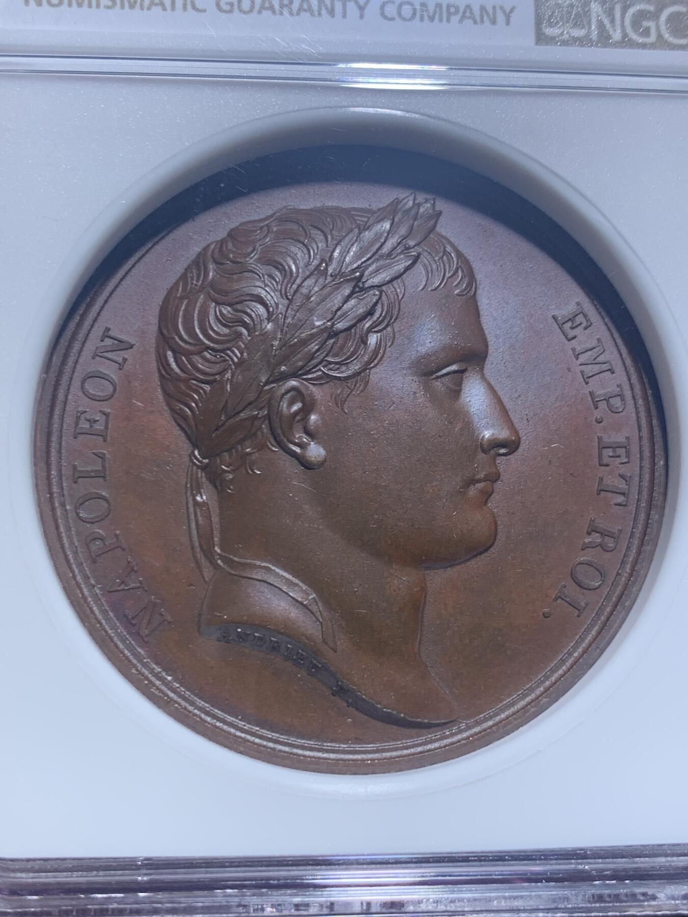 《竞宝斋》第276场- 周日，周一 2场连拍 （全场包邮） NGC MS64BN 法国1805年拿破仑穿越莱茵河纪念铜章 加厚盒子