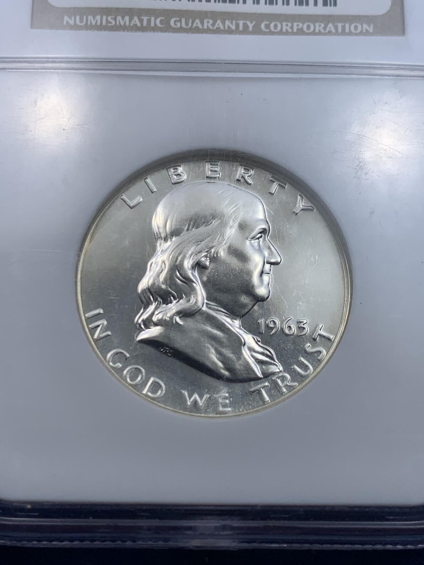 《竞宝斋》第276场- 周日，周一 2场连拍 （全场包邮） NGC PF67 美国1963年富兰克林半美元精制银币 顶级高分