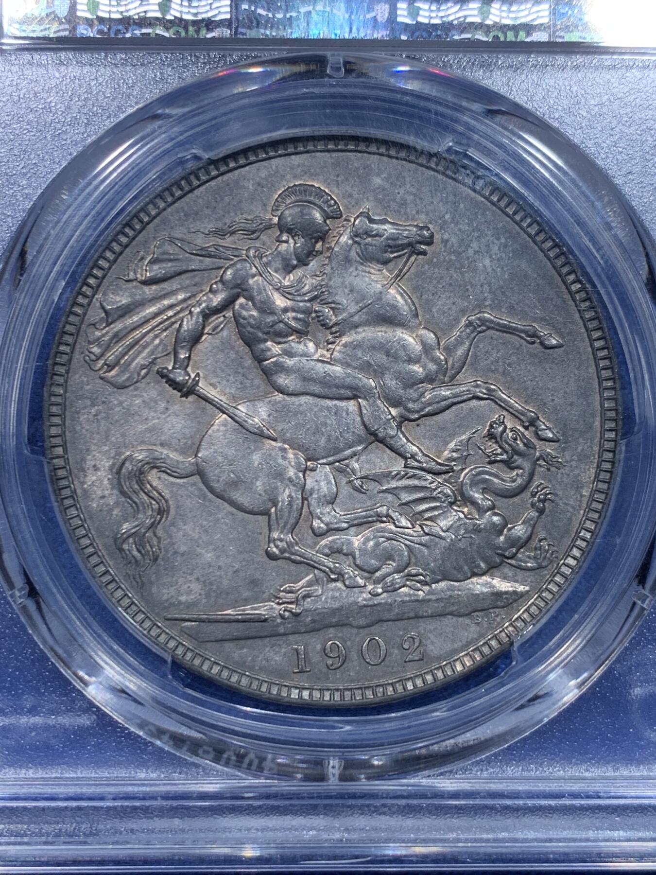 《竞宝斋》第276场- 周日，周一 2场连拍 （全场包邮） PCGS PR62 英国1902爱七精制大马剑银币 人物头像素描质感，背面骑士肌肉线条满满，底板丝绸状态，P盒低评，上手状态极佳。英系海外表现稳健