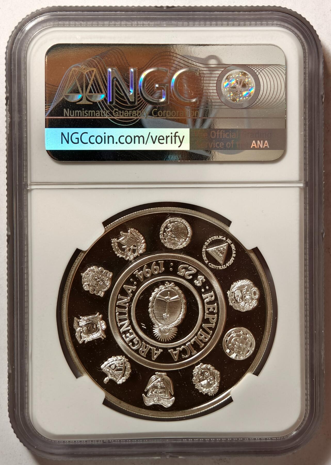 紫瑗钱币——第362期拍卖 阿根廷 1994年 环境保护 巨型犰狳 25比索 PF69 UC