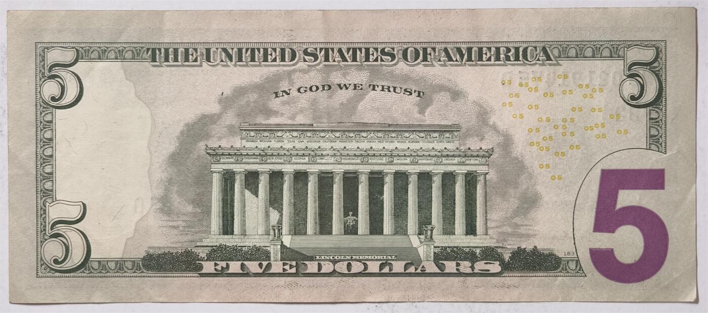 紫瑗钱币——第361期拍卖——纸币场 美国 2013年 B版 无序列 亚伯拉罕·林肯 5美元 彩色版 AU