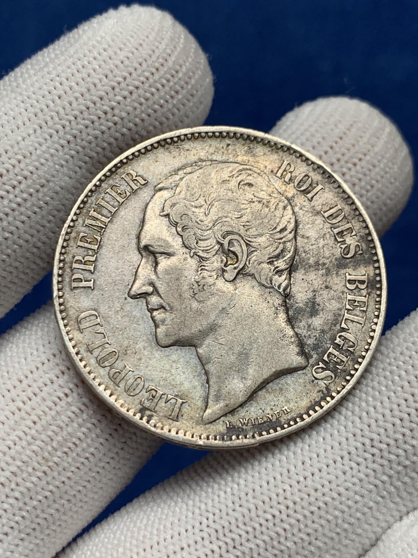 《竞宝斋》第276场- 周日，周一 2场连拍 （全场包邮） 比利时 1850年 利奥波德一世 5法郎 大银币 状态不错