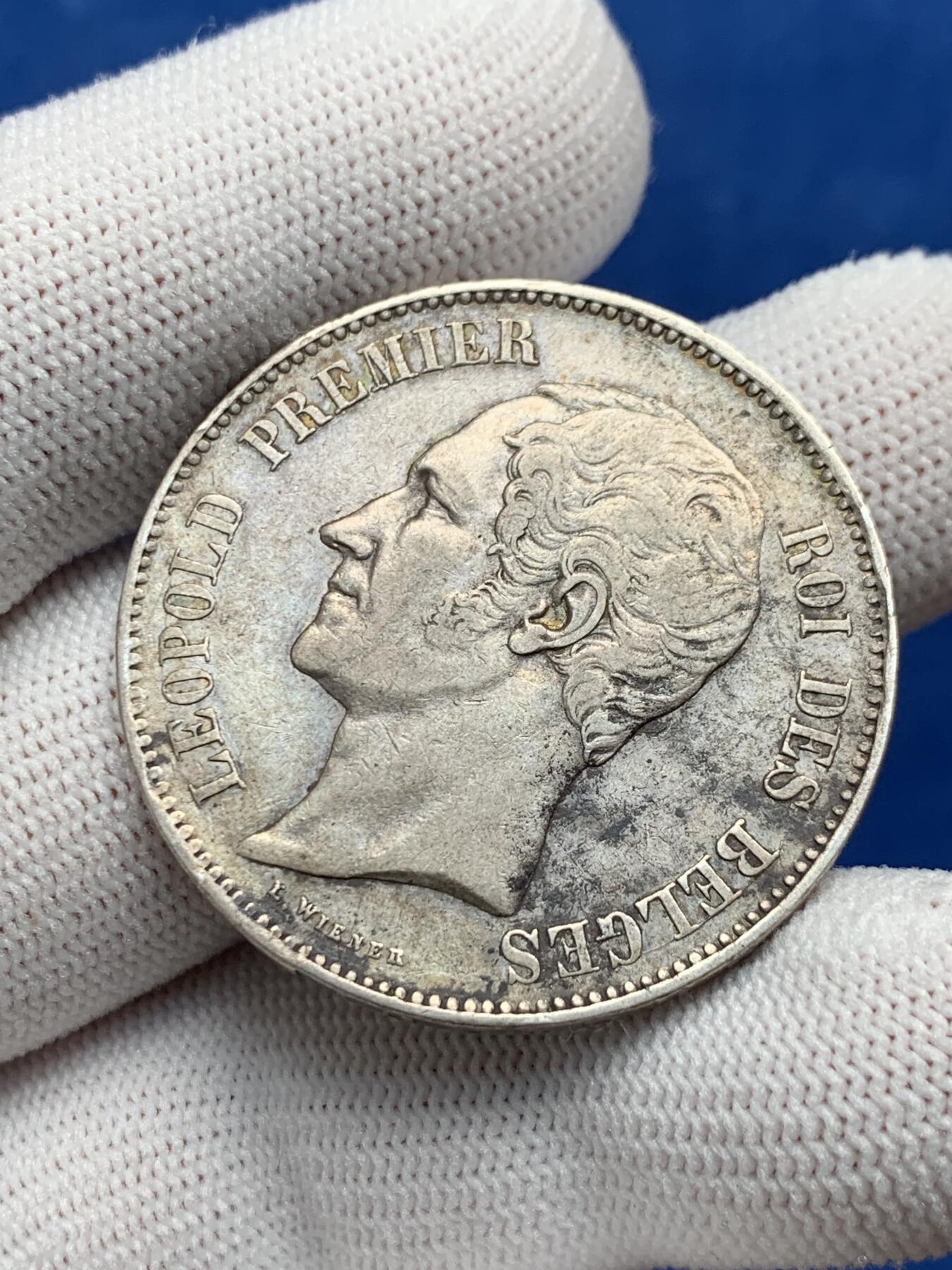 《竞宝斋》第276场- 周日，周一 2场连拍 （全场包邮） 比利时 1850年 利奥波德一世 5法郎 大银币 状态不错