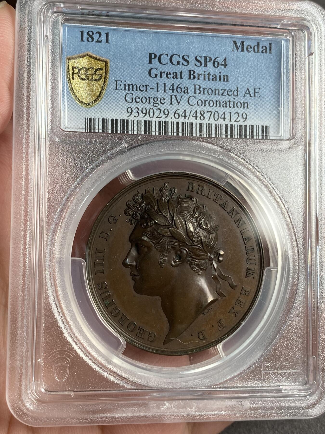 【麦稀奇世界钱币展】万国钱币拍卖第027期（五月端阳●万国夏季大拍） PCGS SP64 1821年英国乔治四世加冕纪念铜章 高分高浮雕 涨幅越来越大的品种