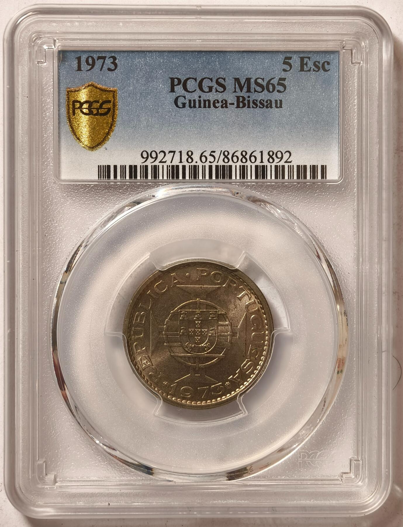 紫瑗钱币——第362期拍卖 葡属几内亚比绍 1973年 盾徽 5埃斯库多 PCGS MS65