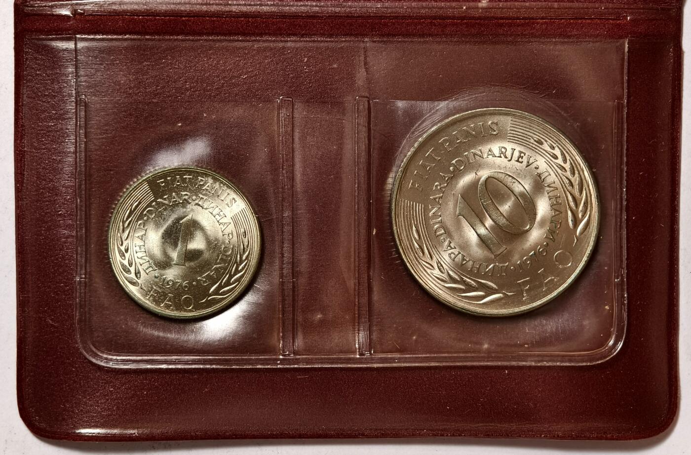 紫瑗钱币——第362期拍卖 南斯拉夫 1976年 世界粮农组织FAO 1 10第纳尔 UNC 纪念币 2枚套 原包装