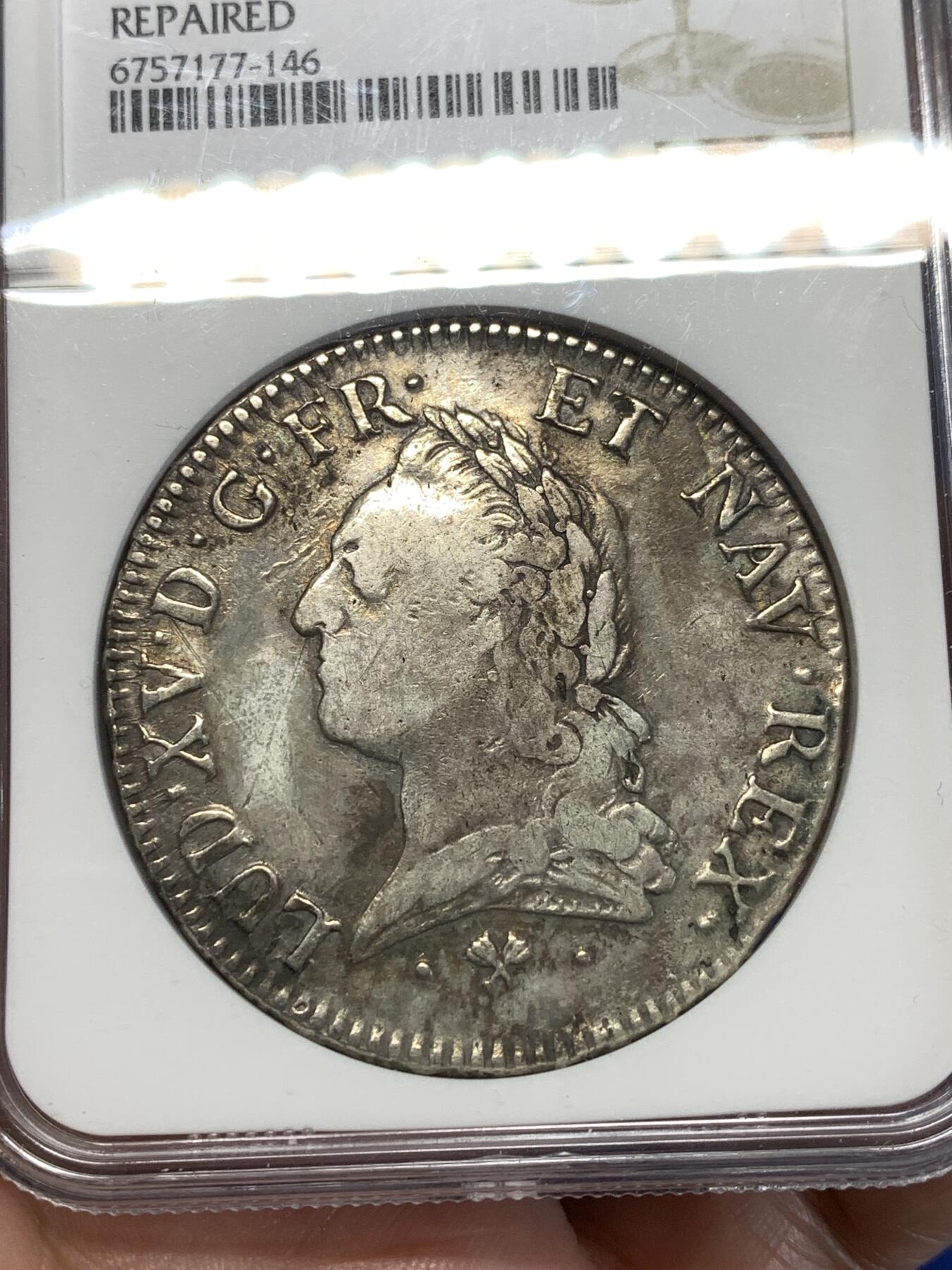 《竞宝斋》第276场- 周日，周一 2场连拍 （全场包邮） NGC VFD 法国1773年路易十五埃居大银币