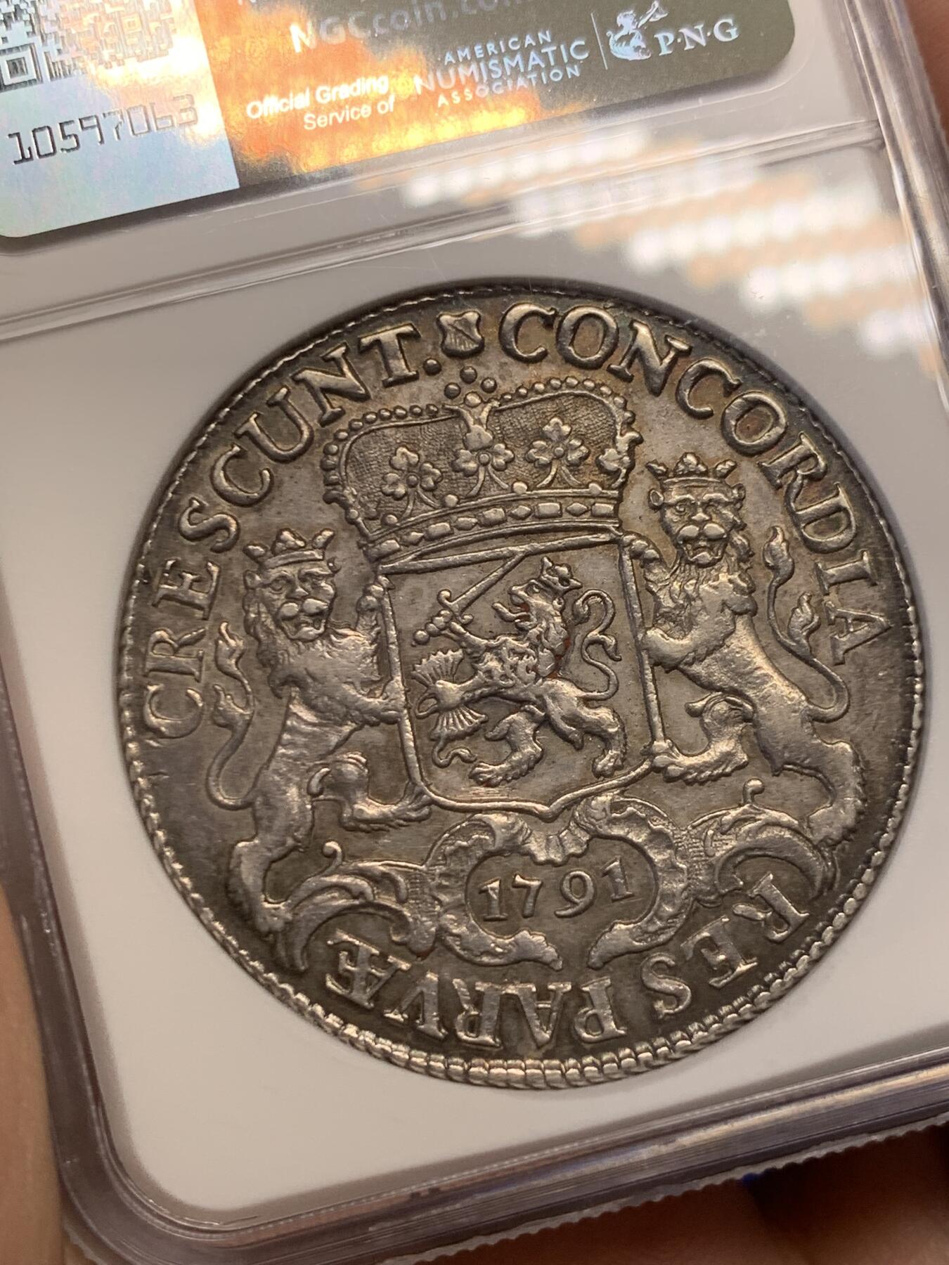 《竞宝斋》第276场- 周日，周一 2场连拍 （全场包邮） NGC AUD 荷兰乌特勒支1791年大马剑银币 细节锐利