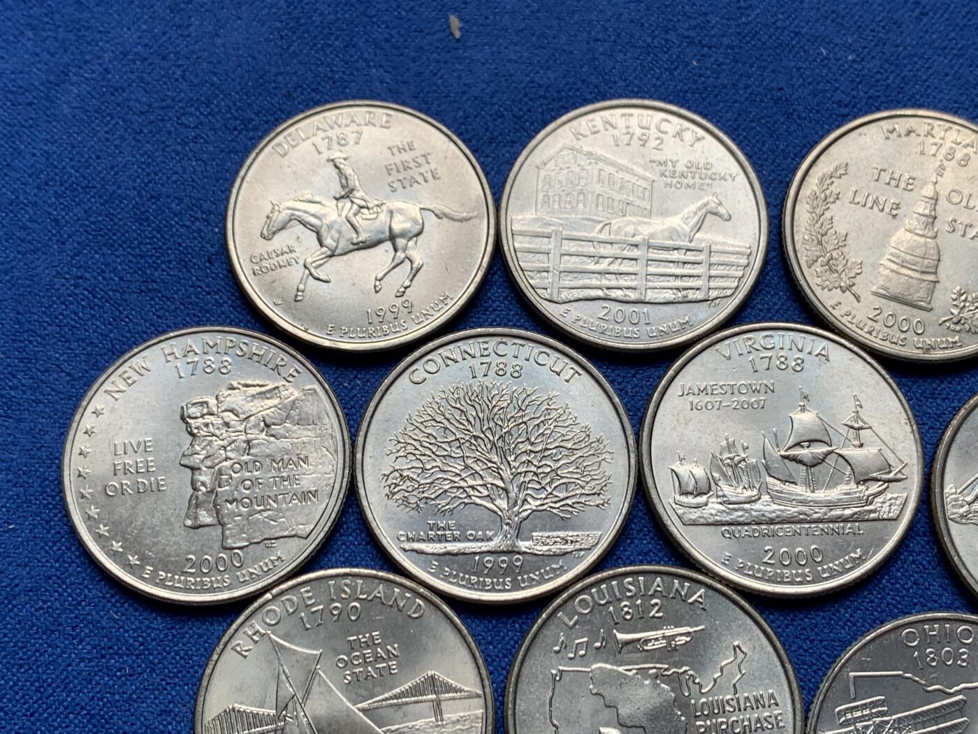 《竞宝斋》第276场- 周日，周一 2场连拍 （全场包邮） 17枚一组 美国2000年25美分纪念币 美国不同州国家公园