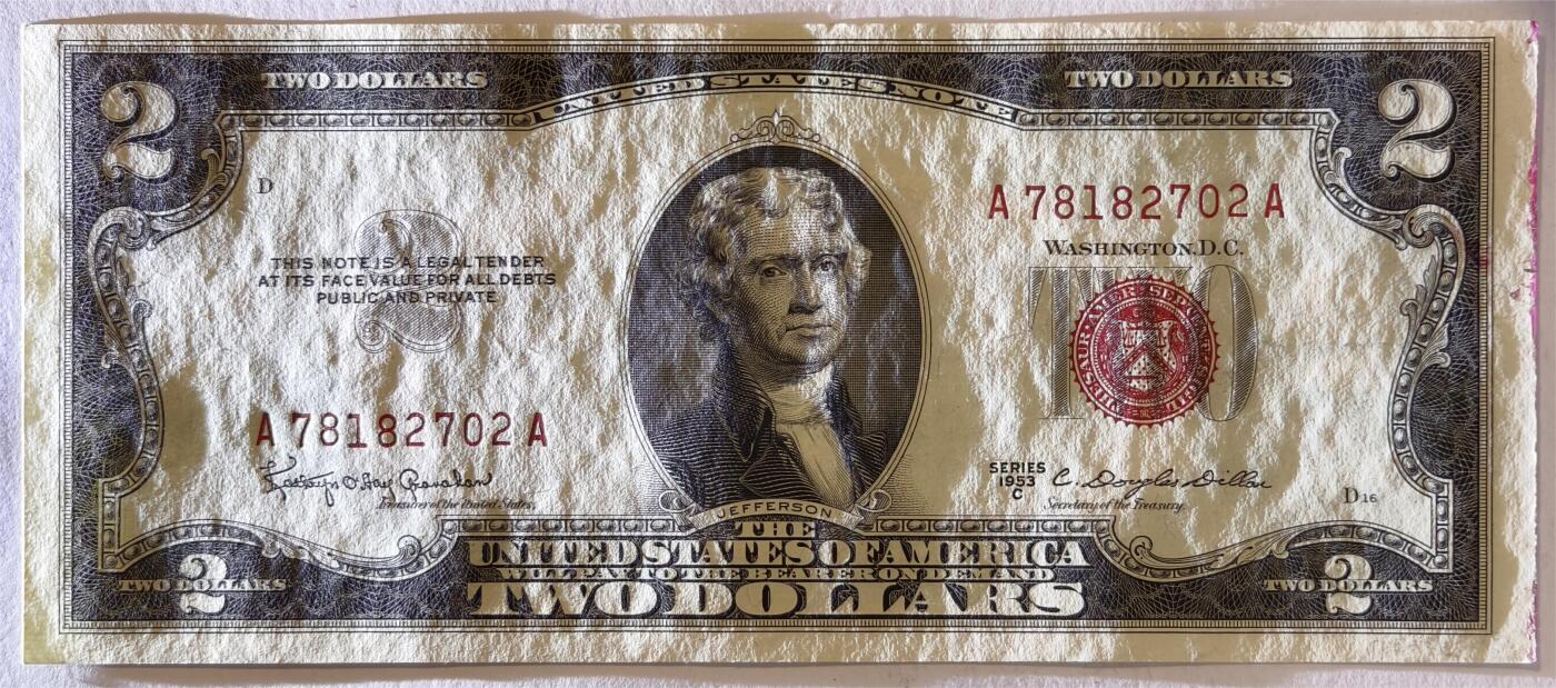 紫瑗钱币——第361期拍卖——纸币场 美国 1953年 C序列 托马斯·杰斐逊 2美元 红印 政府券 UNC-