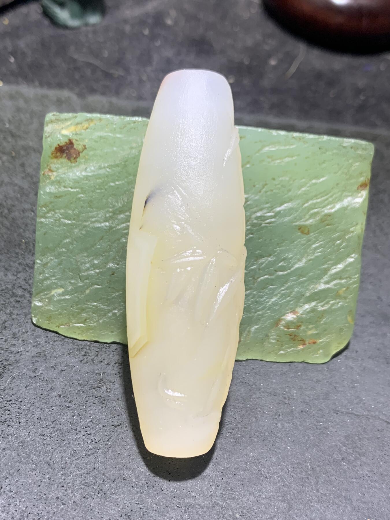 精美高玉化海洋玉髓手工雕刻竹子大桶珠一个！