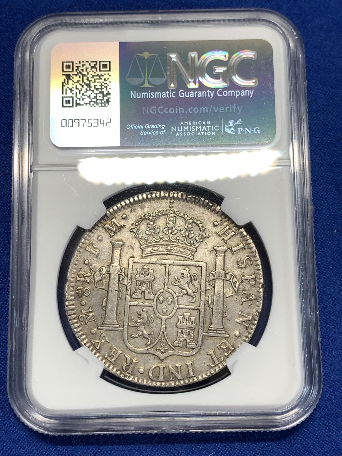 《竞宝斋》第276场- 周日，周一 2场连拍 （全场包邮） NGC XF 墨西哥1790年卡洛斯四世过渡版8里亚尔银币 卡三的人像配卡四的年号 币面深打 包浆醇厚 底板状态也不错 细节见图