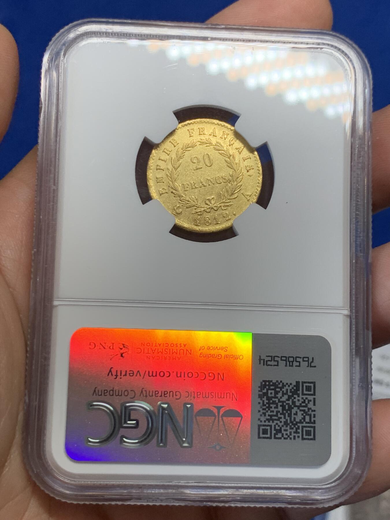 《竞宝斋》第276场- 周日，周一 2场连拍 （全场包邮） NGC AU53 法国1812年拿破仑20法郎金币