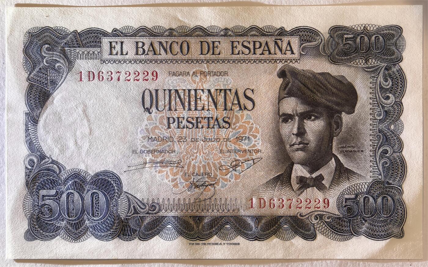 紫瑗钱币——第375期拍卖——纸币场 西班牙 1971年 (1973) 维达格尔 500比塞塔 UNC (P-153a)