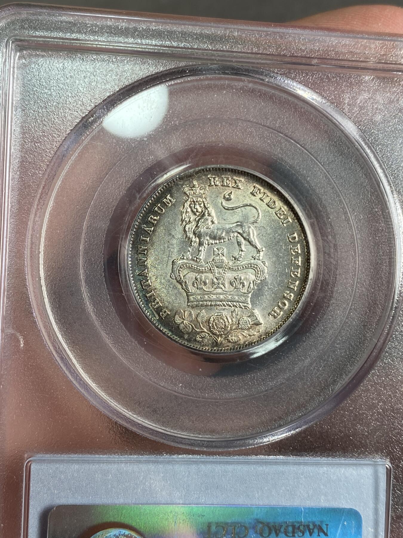 【麦稀奇世界钱币展】万国钱币拍卖第027期（五月端阳●万国夏季大拍） PCGS AU55 1826年乔治四世1先令 老白盒五彩