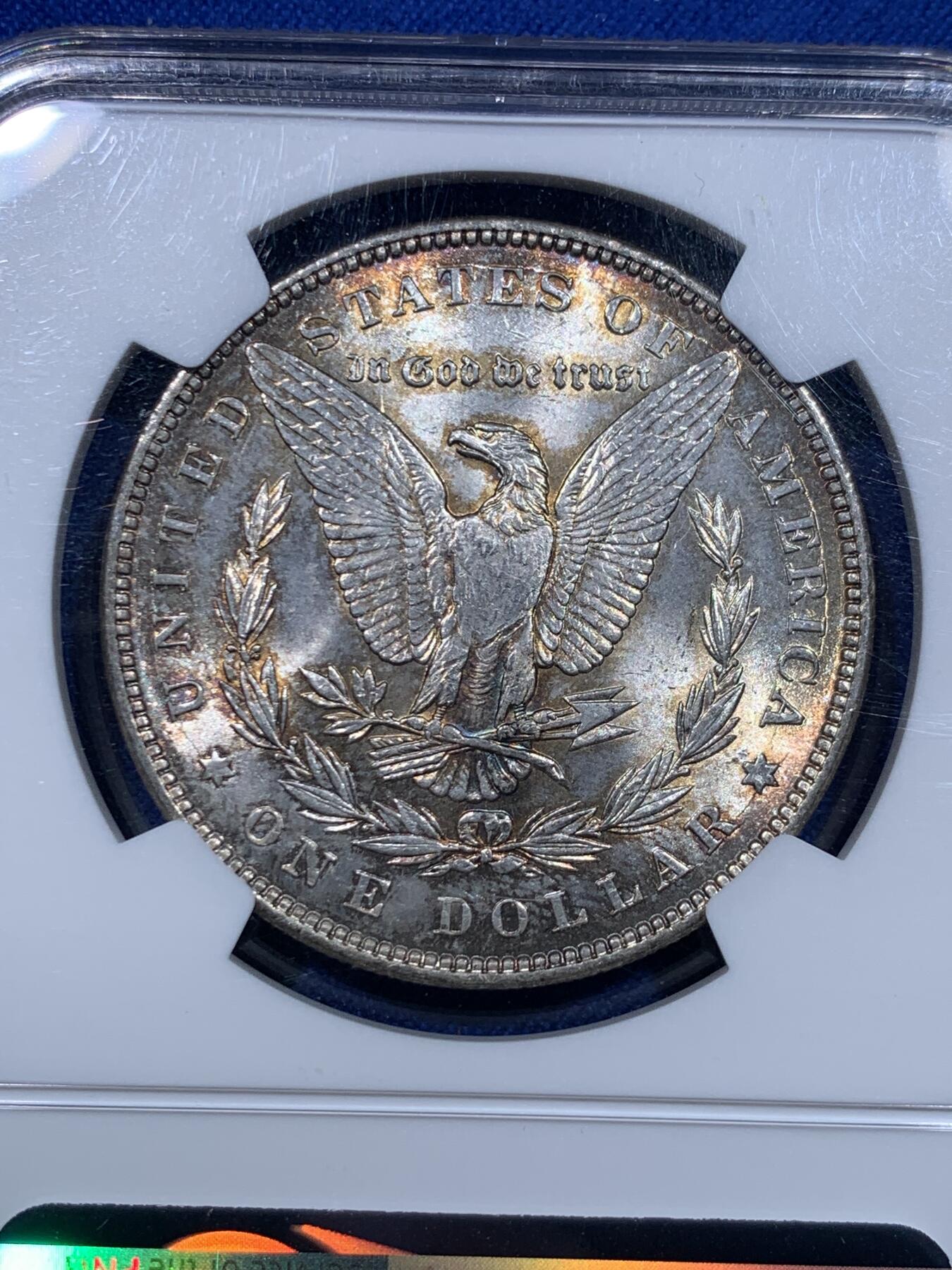 《竞宝斋》第276场- 周日，周一 2场连拍 （全场包邮） NGC MS64 美国1887年摩根银币 五彩包浆 非常漂亮