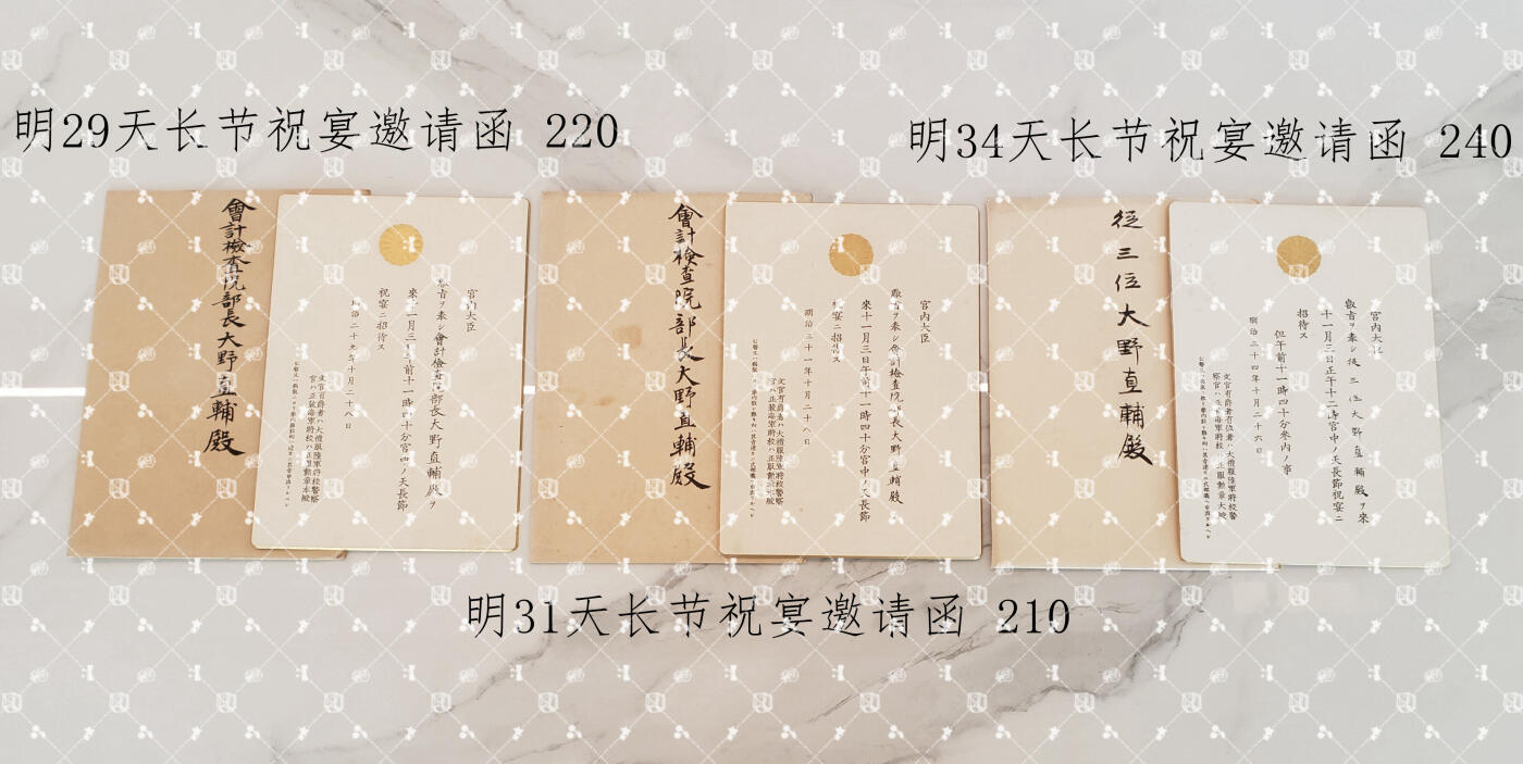 大野直辅 招待状等【内务官僚 山崎队总监（幕长战争参战）岩仓使团成员 庆应4年鸟羽伏见之战参战 造币局长 大藏权大书记官 议案局理事 邮政省预金局长 大藏省银行局长 会计检查院部长 文官普通实验委员长】
