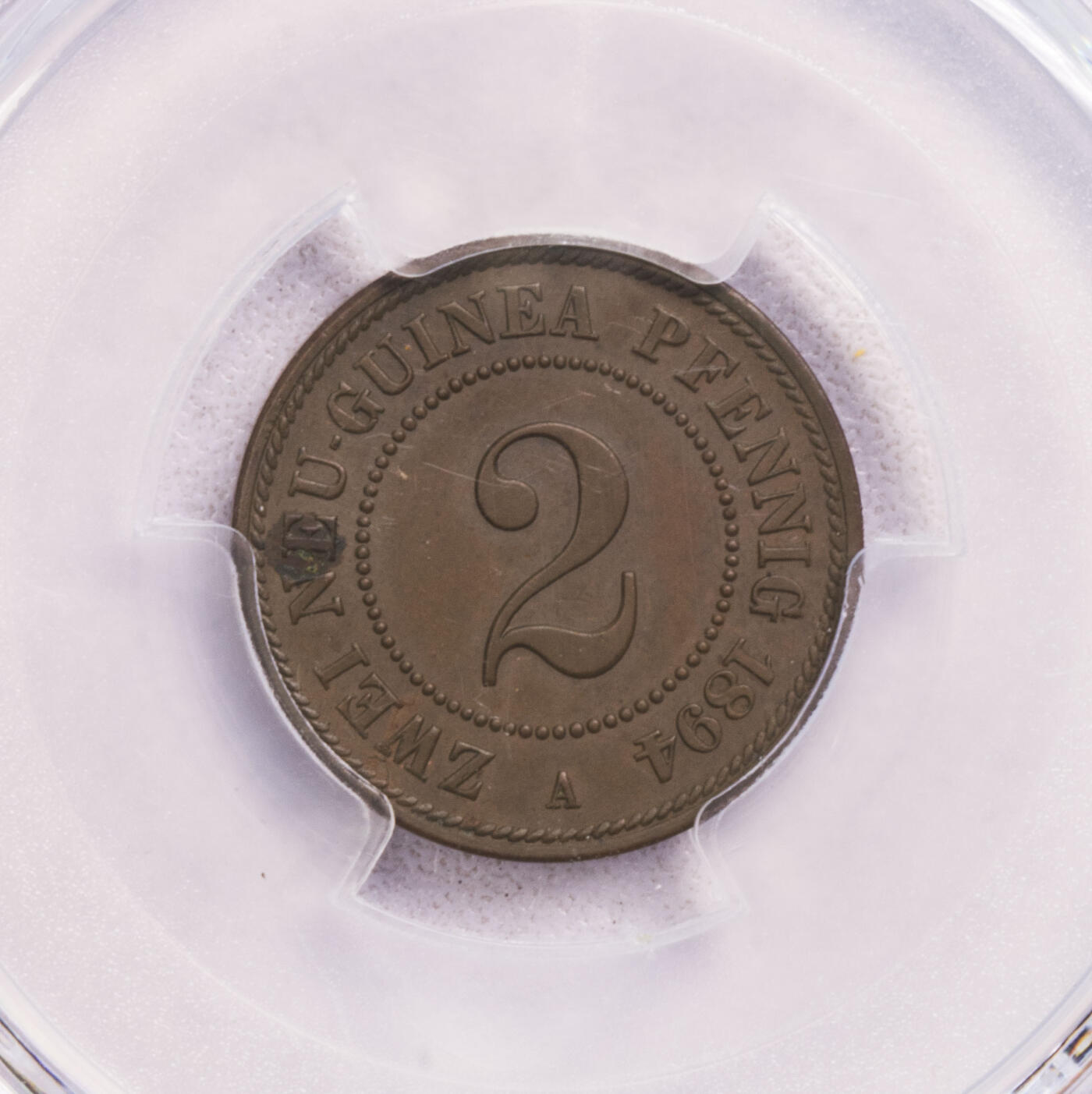 PCGS-MS62BN/AU58 1894德属几内亚铜币一对 原味好品