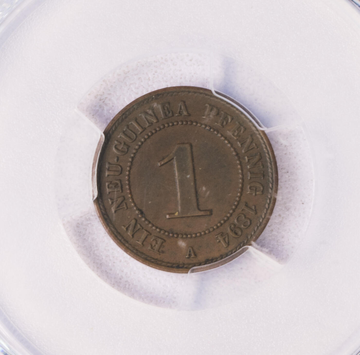 PCGS-MS62BN/AU58 1894德属几内亚铜币一对 原味好品