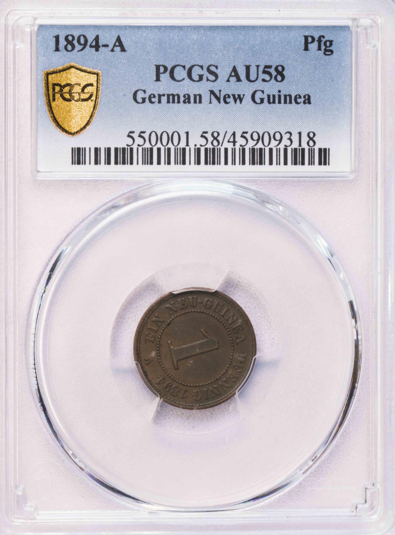 PCGS-MS62BN/AU58 1894德属几内亚铜币一对 原味好品