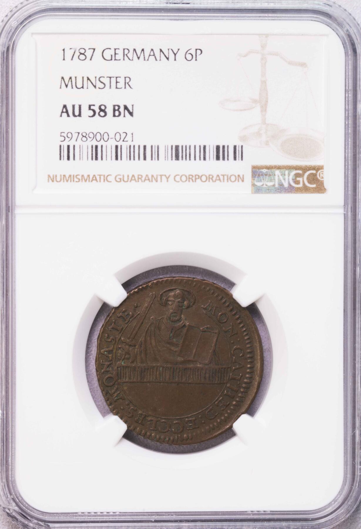 NGC-AU58BN 1787明斯特主教区教士6芬尼代用币 唯一冠军