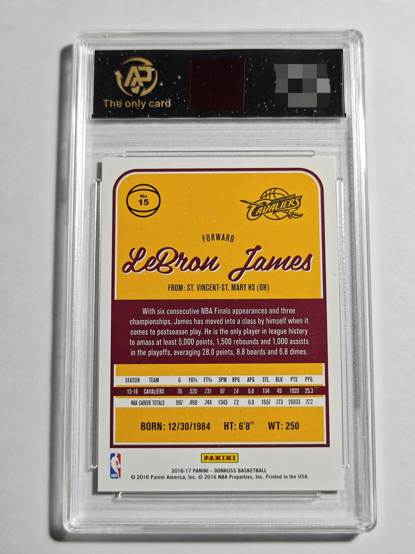 【麦稀奇世界钱币展】【德藏】卡牌拍卖 🧲 第14期  NBA 2016-17 PANINI DONRUSS 骑士 詹姆斯 RPA 9