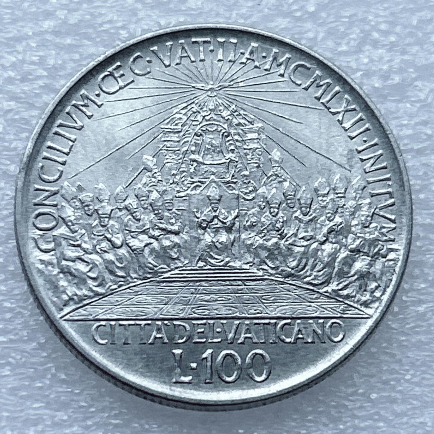 第一海外回流一元起拍收藏 散币专场 第94期 梵蒂冈1962年约翰二十三世100里拉纪念币 好品相