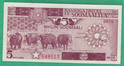 索马里1987年5先令 P-31c 紫光有潮 非洲纸币 实物图 UNC- - 索马里1987年5先令 P-31c 紫光有潮 非洲纸币 实物图 UNC-