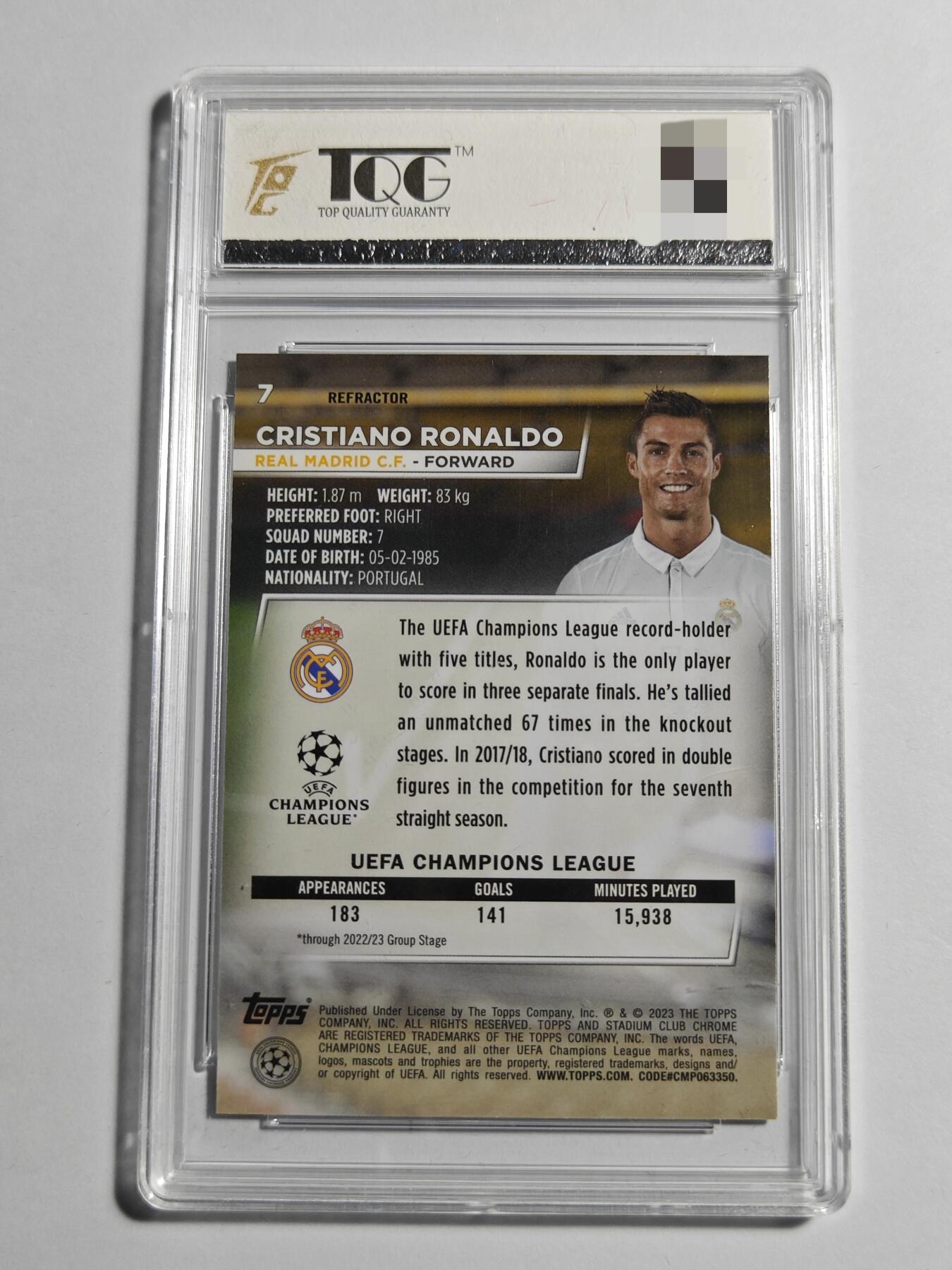 【麦稀奇世界钱币展】【德藏】卡牌拍卖 🧲 第14期   欧冠 2023 Topps STADIUM CLUB Chrome 皇马 C罗 折射特卡 TQG 9