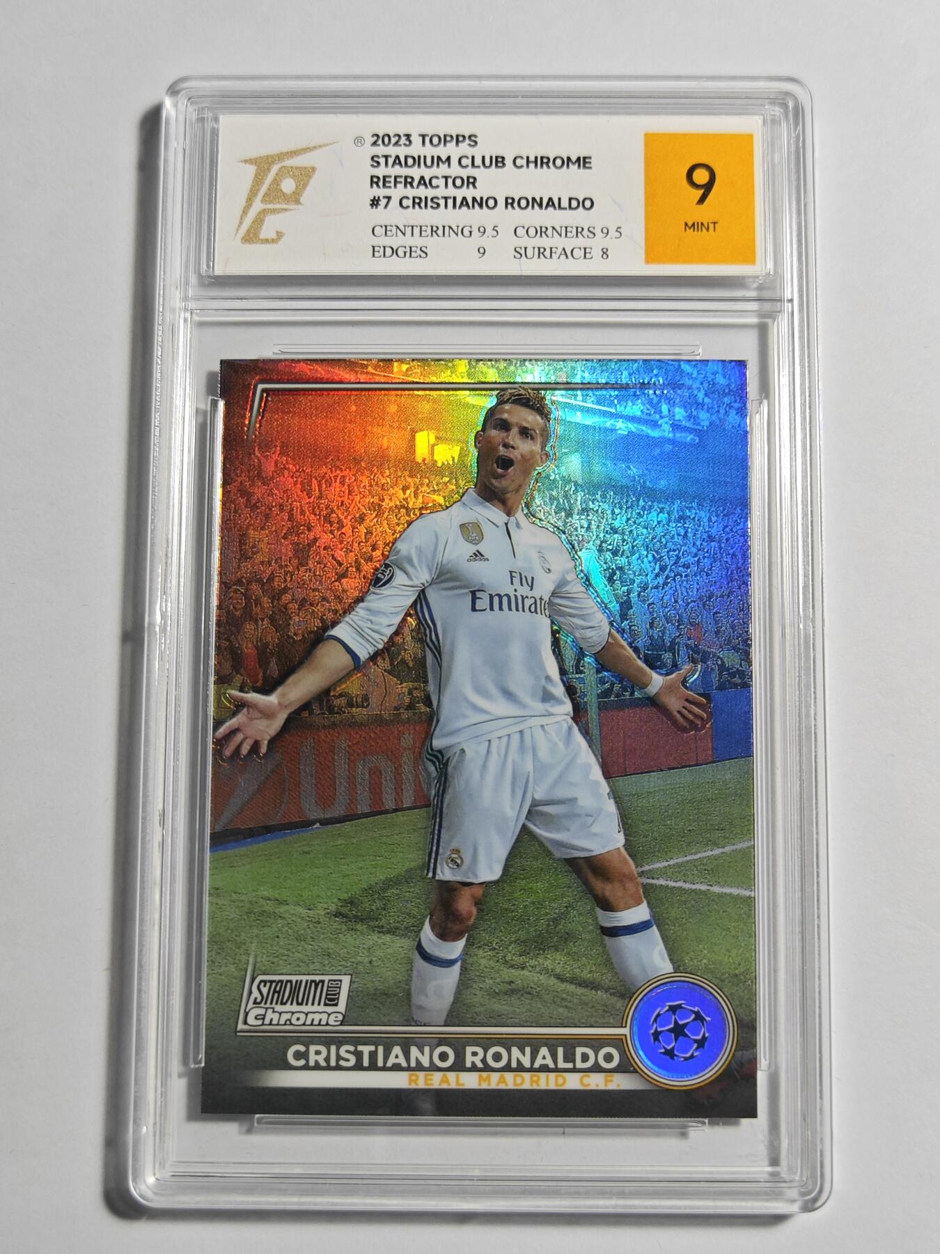 【麦稀奇世界钱币展】【德藏】卡牌拍卖 🧲 第14期   欧冠 2023 Topps STADIUM CLUB Chrome 皇马 C罗 折射特卡 TQG 9