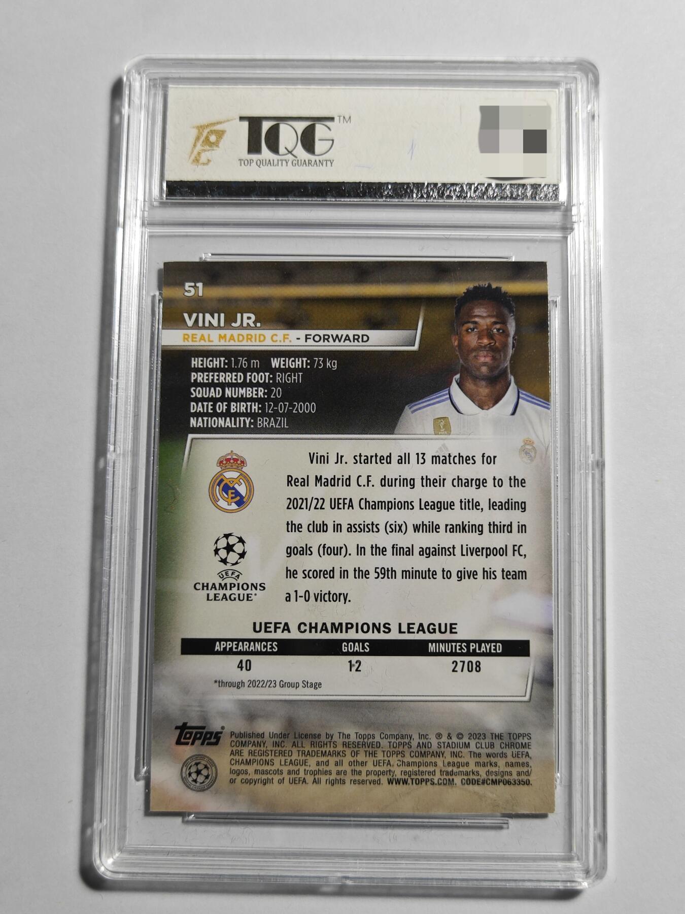 【麦稀奇世界钱币展】【德藏】卡牌拍卖 🧲 第14期  欧冠 2023 Topps STADIUM CLUB Chrome 皇马 维尼修斯 TQG 8.5