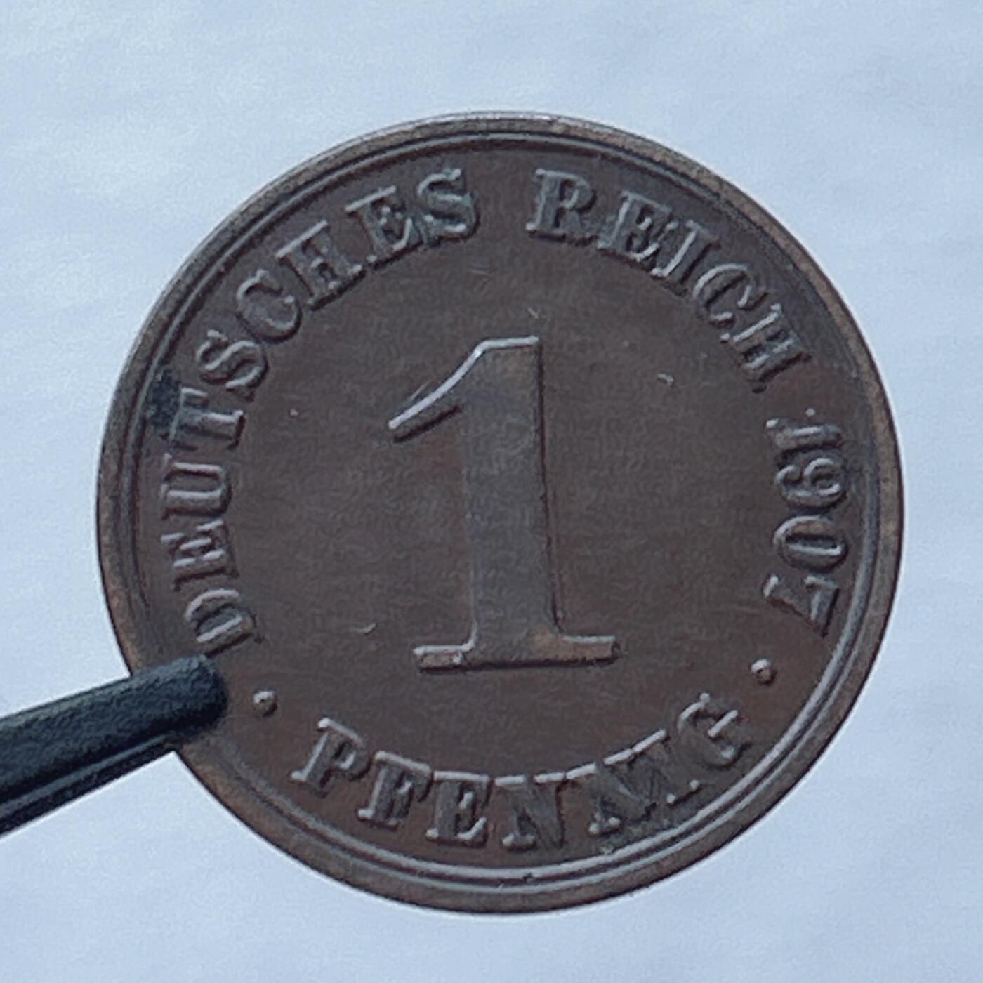 第一海外回流一元起拍收藏 散币专场 第93期 德意志帝国1907年1芬尼 A厂