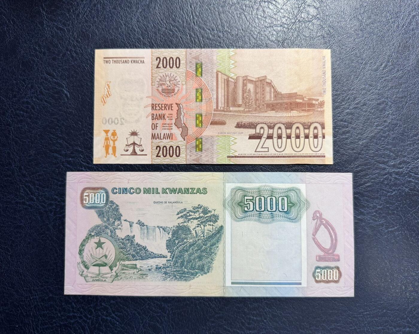收藏联盟Quantum Auction 第351期拍卖  马拉维2022年1000克瓦查和安哥拉1991年5000宽扎 品相全新UNC