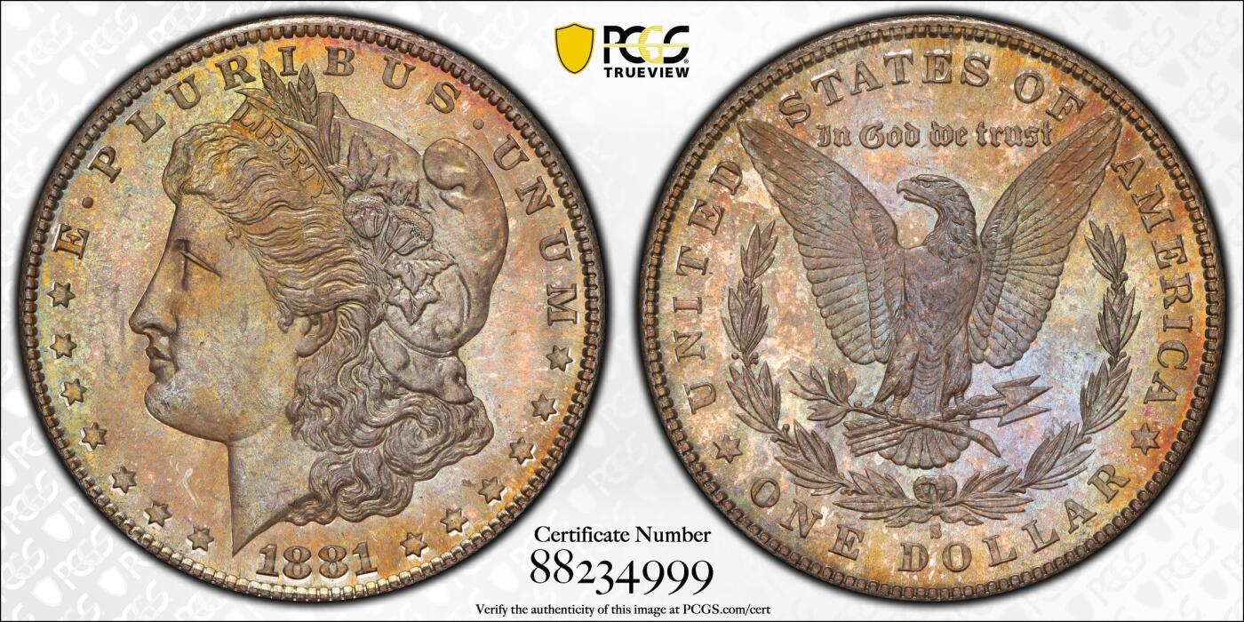 【麦稀奇世界钱币展】万国钱币拍卖第027期（五月端阳●万国夏季大拍） PCGS MS64 1881S美国摩根一元