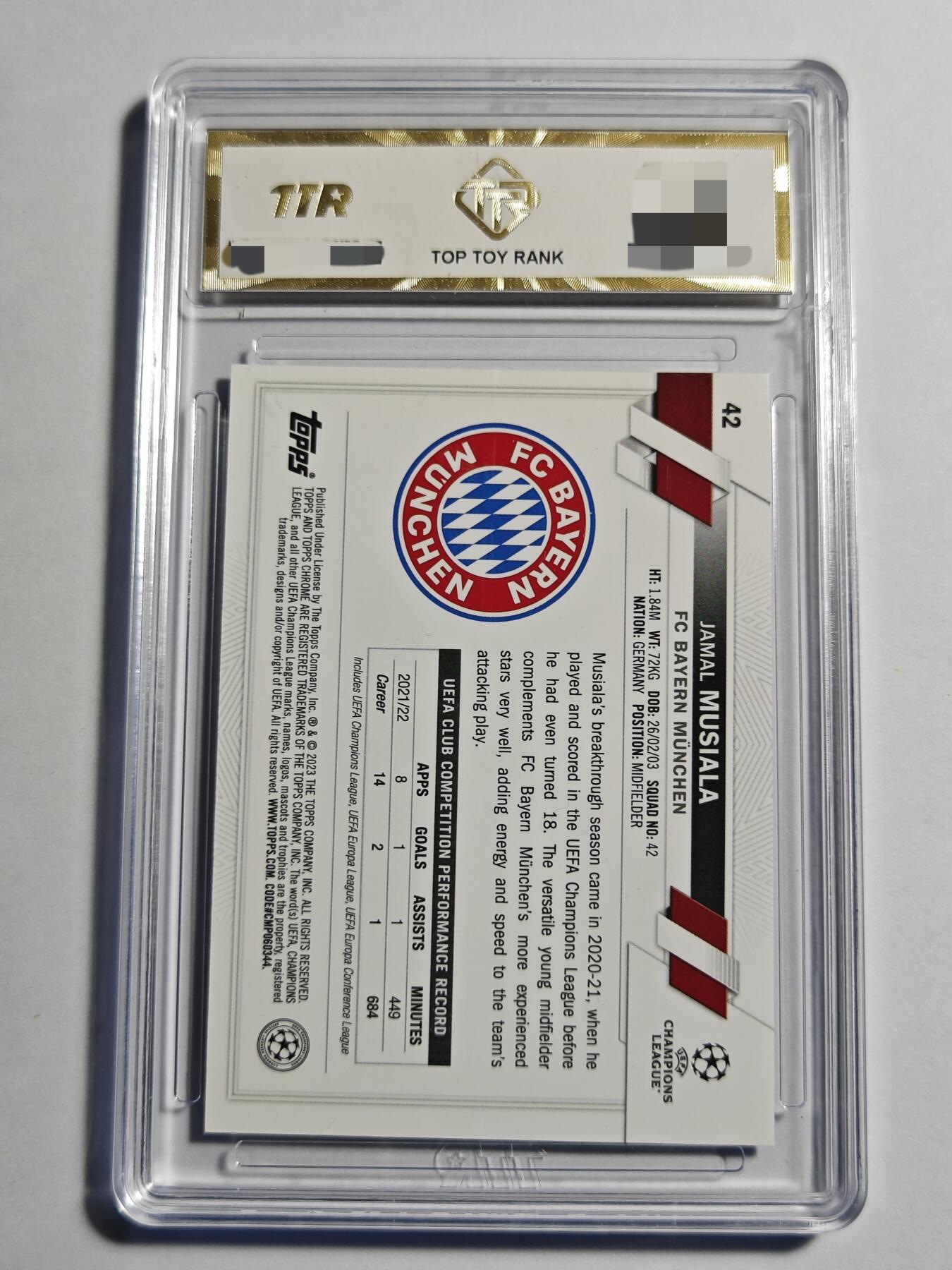 【麦稀奇世界钱币展】【德藏】卡牌拍卖 🧲 第14期  欧冠 2022 Topps Chrome 拜仁 穆夏拉 蓝碎冰折 TTR 9