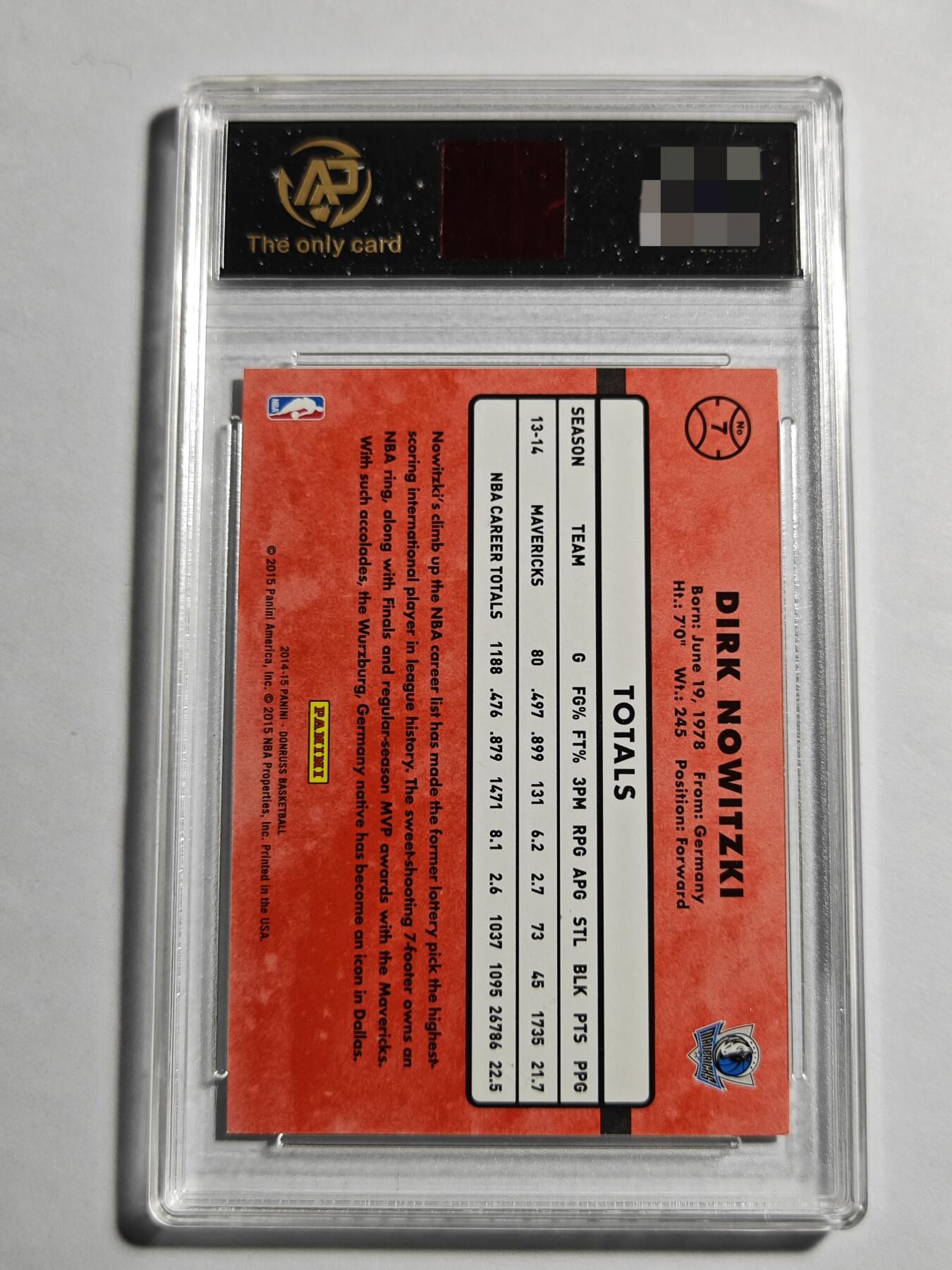【麦稀奇世界钱币展】【德藏】卡牌拍卖 🧲 第14期  NBA 2014-15 PANINI DONRUSS 独行侠 诺维茨基 RPA 9
