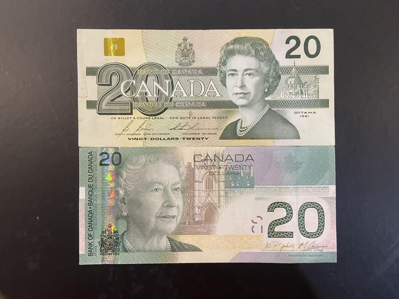 【炜奕收藏】旧币纪念币专场，0佣金，第六期 加拿大流通好品纸币2张